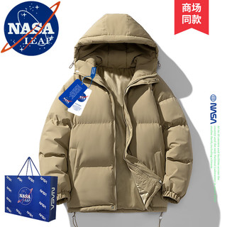 NASA LEAP棉服男秋冬季加厚棉袄子潮流连帽羽面包绒服棉衣男女 黑色 L