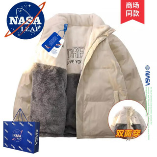 NASA LEAP双面穿羊羔绒棉服男冬季加厚外套棉袄羽棉衣绒服男士冬天衣服 黑色 2XL