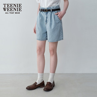 Teenie Weenie小熊女装2024夏装高腰牛仔短裤宽松A字牛仔裤子 浅蓝色 155/XS