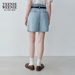 Teenie Weenie小熊女装2024夏装高腰牛仔短裤宽松A字牛仔裤子 浅蓝色 155/XS