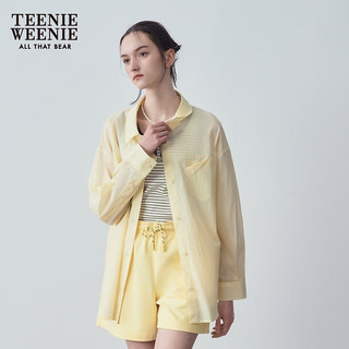 Teenie Weenie小熊2024夏装学院风宽松休闲长袖衬衫白色衬衣女 黄色 155/XS