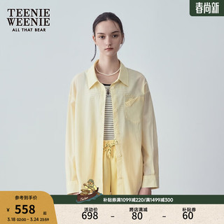 Teenie Weenie小熊2024夏装学院风宽松休闲长袖衬衫白色衬衣女 黄色 155/XS