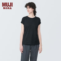 无印良品（MUJI）女式 天竺织 法国袖T恤 短袖上衣打底衫内搭早春 BB2Q2A4S 黑色 S (155/80A)