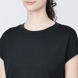 MUJI 無印良品 无印良品（MUJI）女式 天竺编织 法国袖T恤 短袖上衣打底衫内搭早春新品 BB2Q2A4S 黑色 L (165/88A)