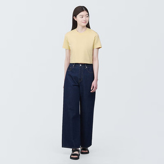 无印良品（MUJI） 女式 防紫外线凉感 短款 短袖T恤  上衣打底衫女款内搭夏季 黄色 L 165/88A