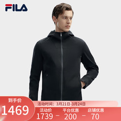 FILA 斐乐 官方男士梭织外套2024春新款基础简约时尚休闲连帽外套 正黑色-BK 175/96A/L