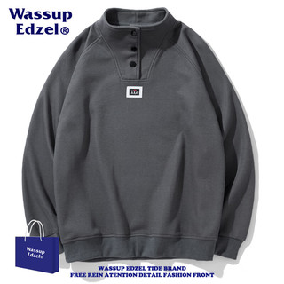 WASSUP EDZEL宽松立领半开套头运动休闲卫衣春秋显瘦外套潮痞帅重磅上衣服 灰色 XL（体重130-150斤）