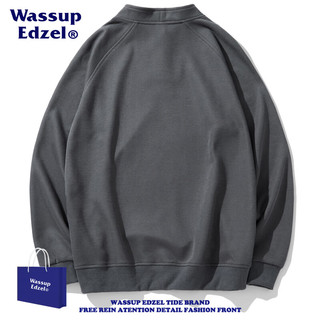 WASSUP EDZEL宽松立领半开套头运动休闲卫衣春秋显瘦外套潮痞帅重磅上衣服 灰色 XL（体重130-150斤）