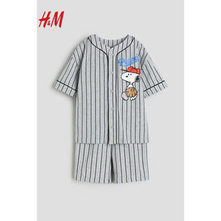 H&M【史努比系列】童装男童套装2件式2024春季棒球风1217522 浅灰色/史努比 100/56