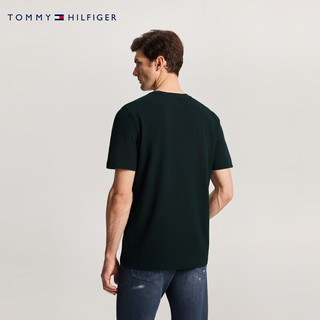 TOMMY HILFIGER24春季男休闲通勤舒适纯色打底合身短袖T恤MW0MW35243 墨绿色0GY M （：135-150斤）