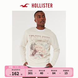 HOLLISTER 霍利斯特 美式抓绒保暖约塞米蒂图案圆领宽松运动卫衣男 355780-1 奶油色 L (180/108A)