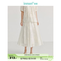 茵曼（INMAN）法式度假白月光半身裙2024夏女装松紧高腰显瘦刺绣A字裙 淡香杏 L
