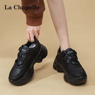 拉夏贝尔女鞋运动老爹鞋纯色简洁风格女鞋2024春季女鞋厚底软感透气运动鞋 黑色 101 40