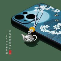 纯银色手机挂件男女精致茶壶手机壳吊坠手机链 泰银茶壶手机挂件