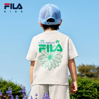 FILA【丝柔棉】xMARDI 斐乐儿童上衣2024夏季中大童T恤男童短袖 新浅花灰-MG 170cm