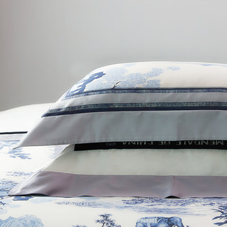 梦洁家纺100支纯棉四件套数码印花新中式北欧风床单被套 御棉印花四件套：如梦令.幽兰 1.8米(248x248cm)四件套