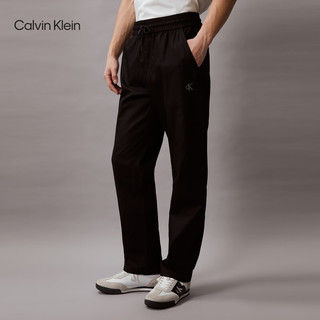 Calvin Klein Jeans24春夏男士简约刺绣抽绳腰纯棉直筒休闲长裤J325560 BEH-太空黑 S