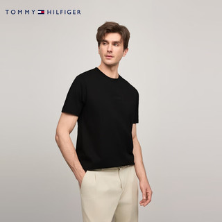 TOMMY HILFIGER 夏季功能系列24夏男珠地网眼透气净色T恤37009 黑色BDS XL （：165-180斤）