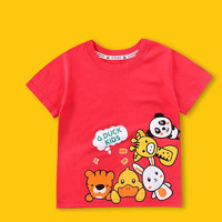 哈罗小黄鸭 夏季儿童短袖T恤男女童纯棉短袖薄款上衣童装 动物世界红色 130cm