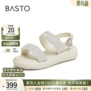 百思图（BASTO）24夏季商场闪钻休闲运动凉鞋厚底女沙滩凉鞋UDZ03BL4 米白 34