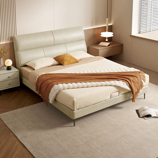 KUKa 顾家家居 奶油风皮床双人床卧室分段式靠包DS8136B1.8*2.0m