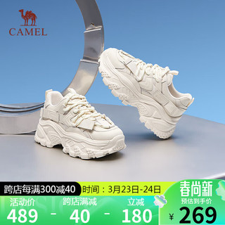 CAMEL 骆驼 老爹鞋女潮酷拼接花式绑带增高厚底休闲鞋 L24S202644 米色 38