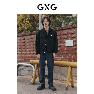 GXG男装 黑色老花牛仔外套时尚夹克拼接灯芯绒领 