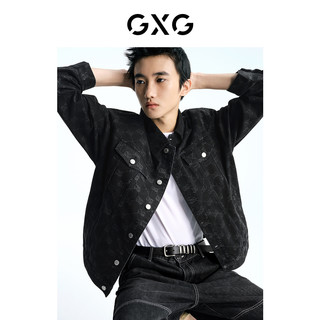 GXG男装 黑色老花牛仔外套时尚夹克拼接灯芯绒领 