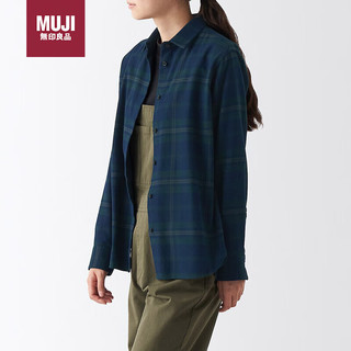 MUJI 無印良品 无印良品（MUJI）女式 法兰绒 长袖衬衫 休闲百搭衬衫 深绿色格纹 M