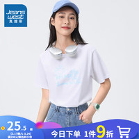 JEANSWEST 真维斯 女装 2023夏季新款 女式短袖T恤JW* 漂白色8100 155/80A/S