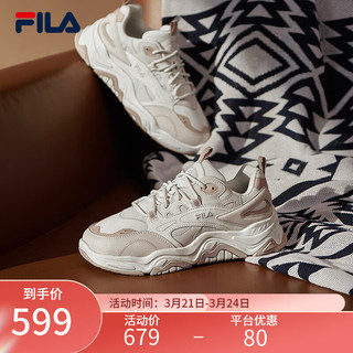 FILA 斐乐 山丘鞋COLLINA女鞋复古运动鞋春新款户外休闲老爹鞋 棉花糖/朴色-MA 35.5