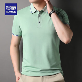 罗蒙（ROMON）短袖t恤男冰丝夏季男士纯色翻领上衣休闲爸爸装 406青绿 170（100-120斤）