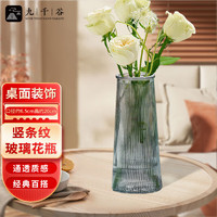 九千谷 玻璃花瓶富贵竹水培植物容器康乃馨鲜花插花瓶竖纹灰色高20cm2233