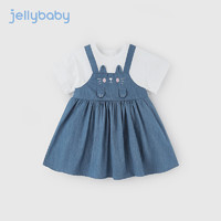 JELLYBABY 杰里贝比 2023年夏季新款儿童假两件裙子女童童装连衣裙 米白 110