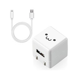 ELECOM 宜麗客 USB充電器5W 閃電數據線1.0m/iPhone兼容 白色