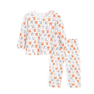 优贝宜男童睡衣儿童家居服夏季薄款纯棉女童空调服套装宝宝衣服 橘灰兔子 110cm