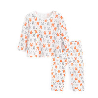 优贝宜男童睡衣儿童家居服夏季薄款纯棉女童空调服套装宝宝衣服 橘灰兔子 170cm