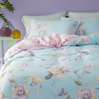 LOVO罗莱生活旗下品牌  床上三/四件套全棉卡通被套床单双人床 花意轻漫 1.5米床(适配200x230被芯)
