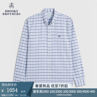 Brooks Brothers BrooksBrothers）男士24春夏修身版扣结领格纹免烫长袖休闲衬衫 B465 -蓝白撞色 S