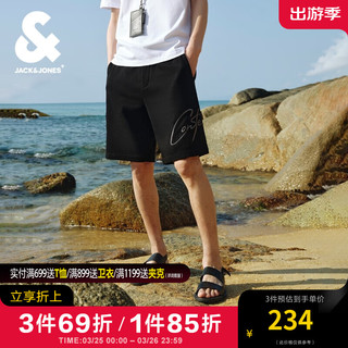 杰克·琼斯（JACK&JONES）夏季松紧弹力抽绳腰头侧边字母刺绣装饰休闲短裤男22429F025 E41黑色 175/80A/MR