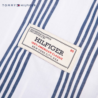 TOMMY HILFIGER24春季男度假透气棉麻混纺条纹拼接宽松短袖衬衫35210 蓝白条纹0A4 XS