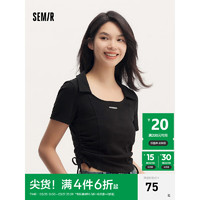 森马（Semir）POLO衫女短款小心机抽绳上衣紧身显瘦夏季简约字母套头衫百搭 黑色90001 165/88A/L