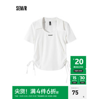 森马（Semir）POLO衫女短款小心机抽绳上衣紧身显瘦夏季简约字母套头衫百搭 本白10102 175/96A/XXL