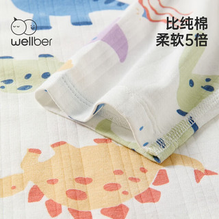 威尔贝鲁（WELLBER）儿童睡衣春夏季薄款家居服七分袖宝宝竹棉套装空调服 缤纷恐龙 90cm