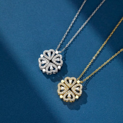 mucmxg925纯银四叶草项链一款两戴女辣妹满钻饰品爱心吊坠