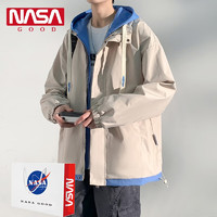 NASA GOOD潮牌男装夹克男春秋连帽夹克外套外套假两件外套男 卡其 XL