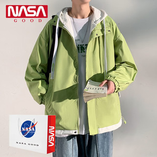 NASA GOOD潮牌男装夹克男春秋连帽夹克外套外套假两件外套男 卡其 XL