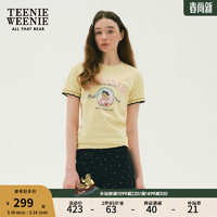 Teenie Weenie小熊女装2024春装撞色花边短袖T恤刺绣印花上衣 黄色 155/XS