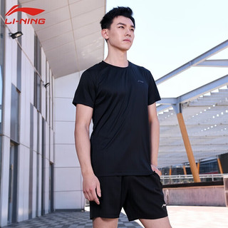 李宁（LI-NING） 运动服男女羽毛球服T恤短袖速干短裤春夏季乒羽网服 男款黑色上衣 2XL