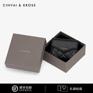 CinvaiKrose钱包女短款2024时尚牛皮小钱夹多卡位一体大容量手拿包 黑色Black